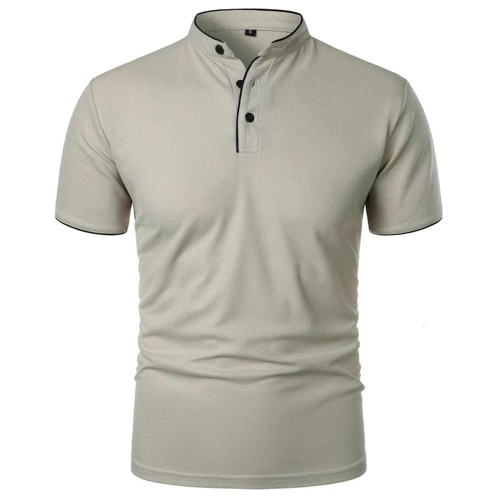 Summer Mens T-Shirt Solid Color Short Sleeve Stand Collar Casual Tees Tops Men Fashion Slim Fit Breathable Lightweight Tshirt 260304