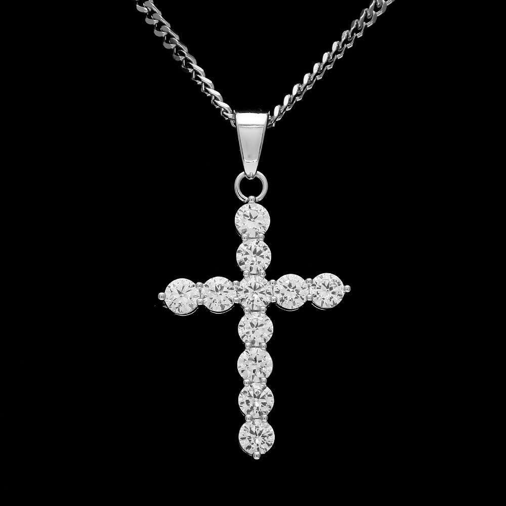 European and American high-quality men's accessories, micro-inlaid AAA zircon cross pendant, hip-hop Cuban chain wholesale