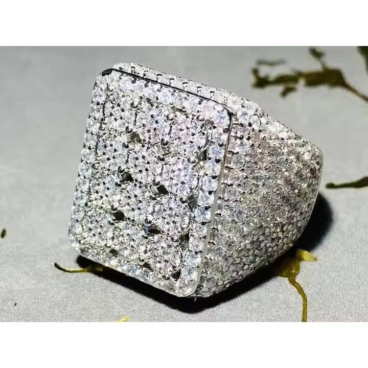 Unisex Crystal Rhinestone 925 Sterling Silver Gold Plated Hip Hop Style Ring Sizes Varied for Engagement Day