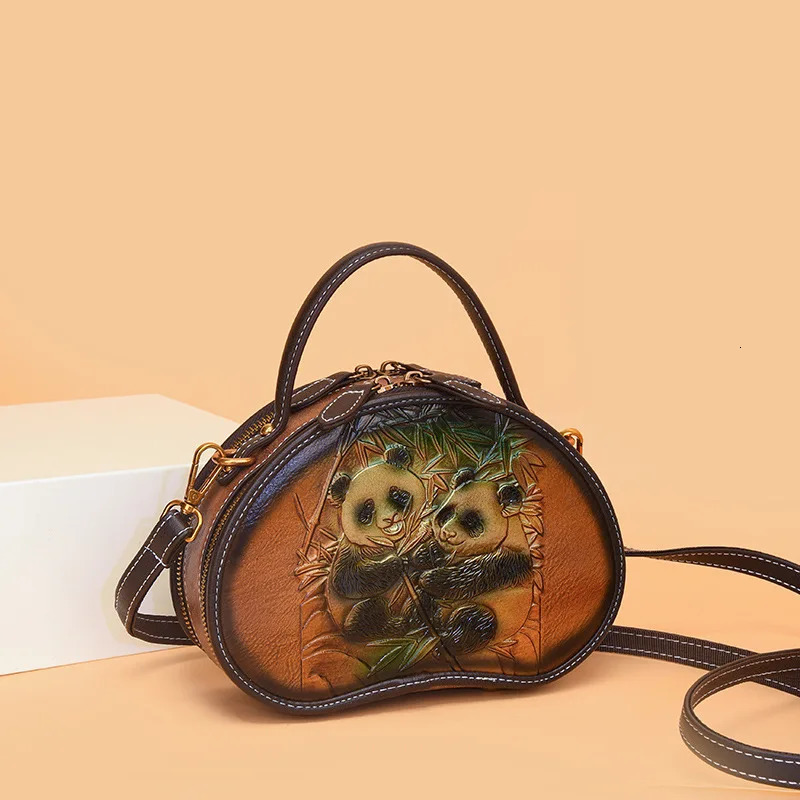 Chinese Style Shoulder Crossbody Bags For Women Leather Vintage Aesthetic Bag Large Capacity Panda Print Tote 260307