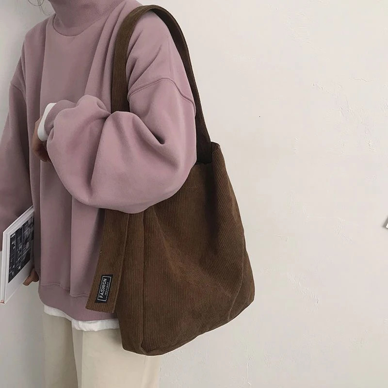 Retro Multifunctional Shoulder Bag Large Capacity Corduroy Shoulder Bag Fashion Portable Travel Canvas Bag 260306