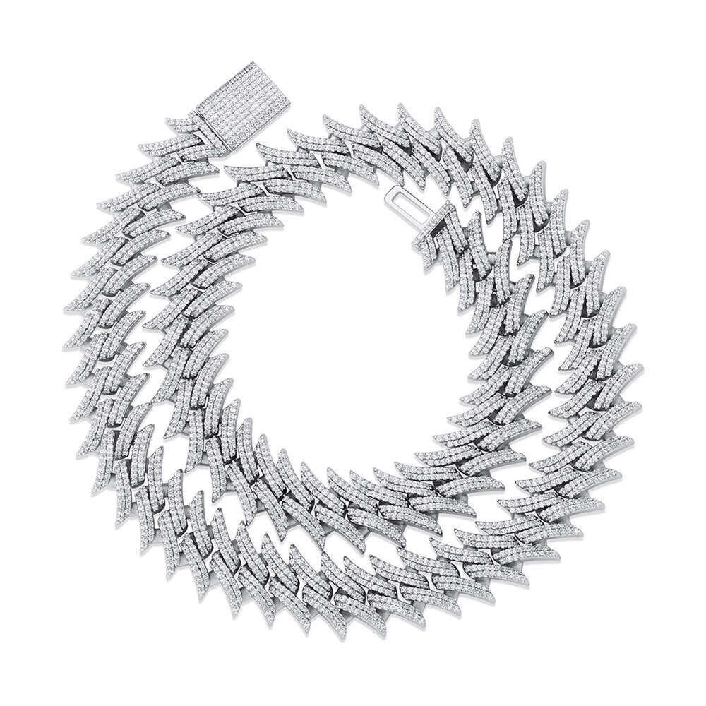 European and American Cross-Border New Full Diamond Thorn Cuban Chain High-Quality Design Spike Box Clasp Hip-Hop Necklace Jewelry