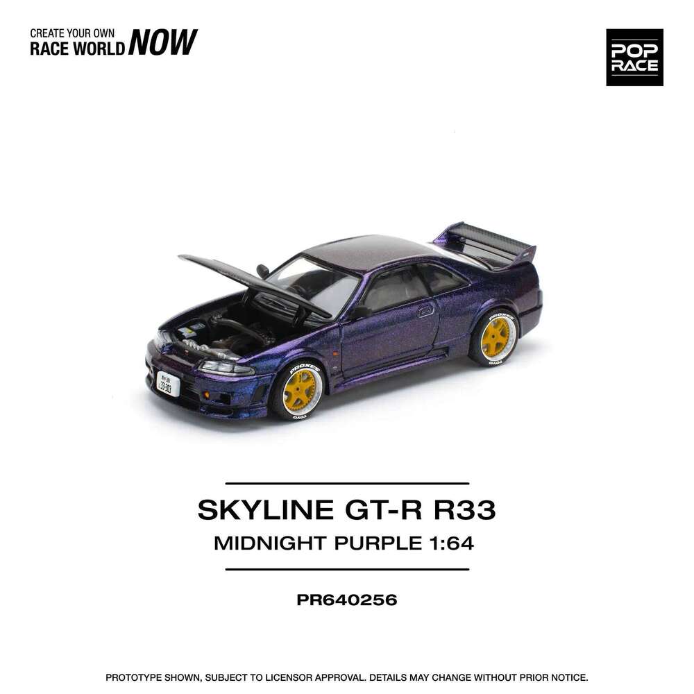POP RACE PR640256 1:64 Nissan Skyline GTR R33 Midnight Purple S42-01 Alloy Die Cast Car Model Collection Gift Z260306