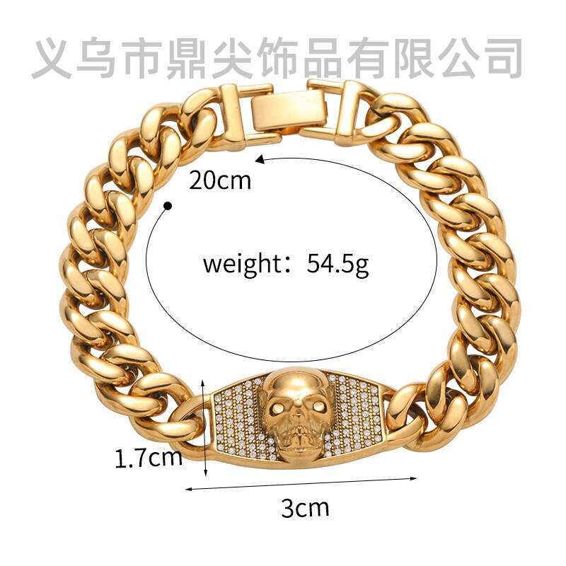 European and American cross-border hip-hop 18K gold polished Cuban chain high-quality men's bracelet, trendy versatile jewelry accessory