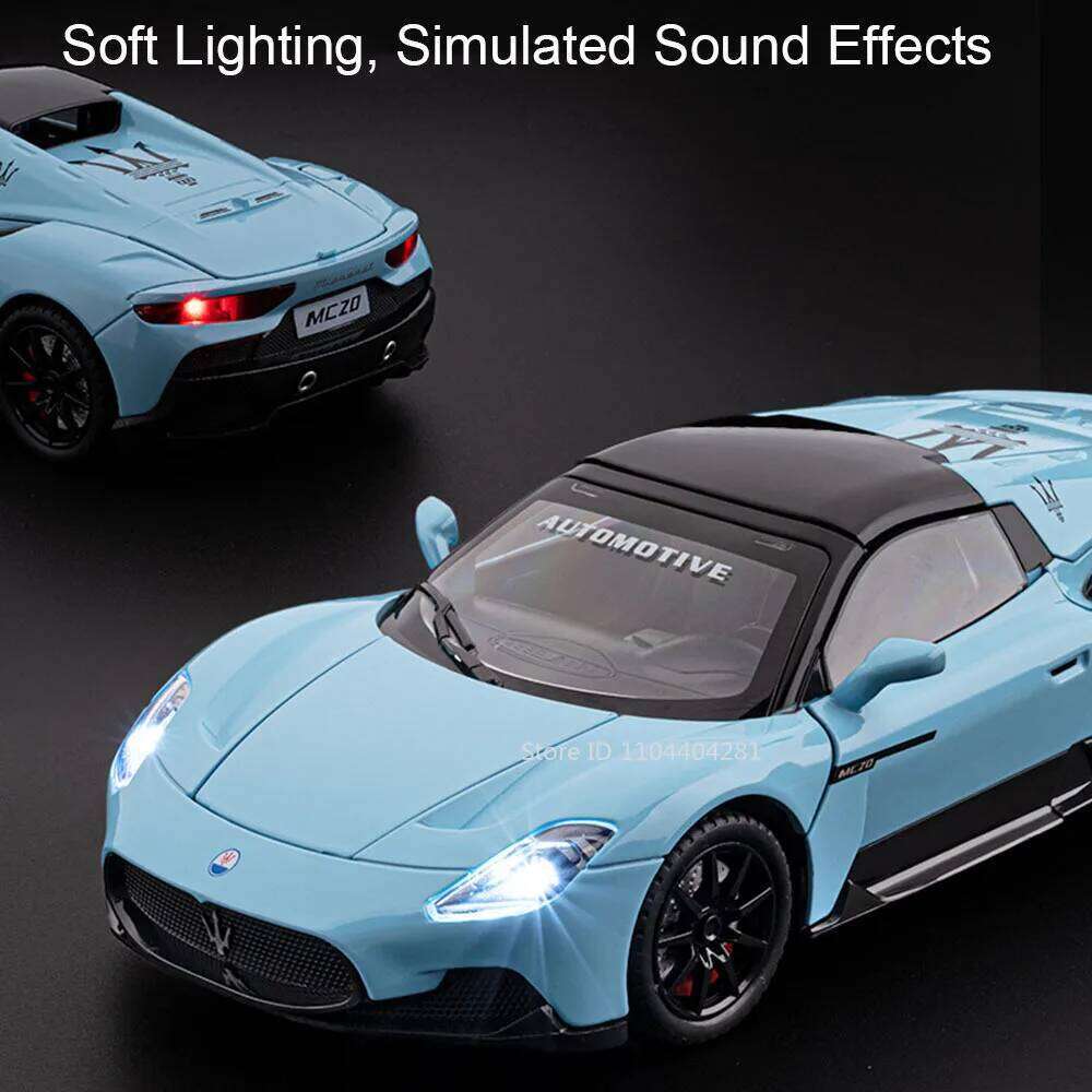 1:24 MC20 Atlantic Alloy Sports Car Diecast Model Toy Front Wheel Steering Sound Light Pull Back Miniature Vehice Childrens Gift Z260307