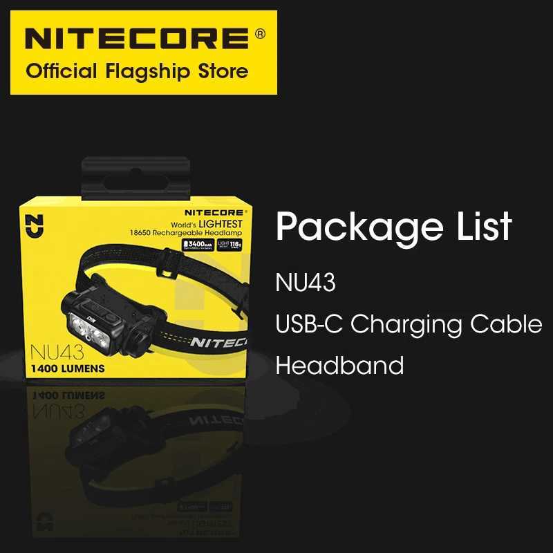 NITECORE NU43 USB-C Rechargeable Headlamp 1400 Lumens for Trail Running LED Work Light Fishing Trekking Built in 18650 Battery H260307