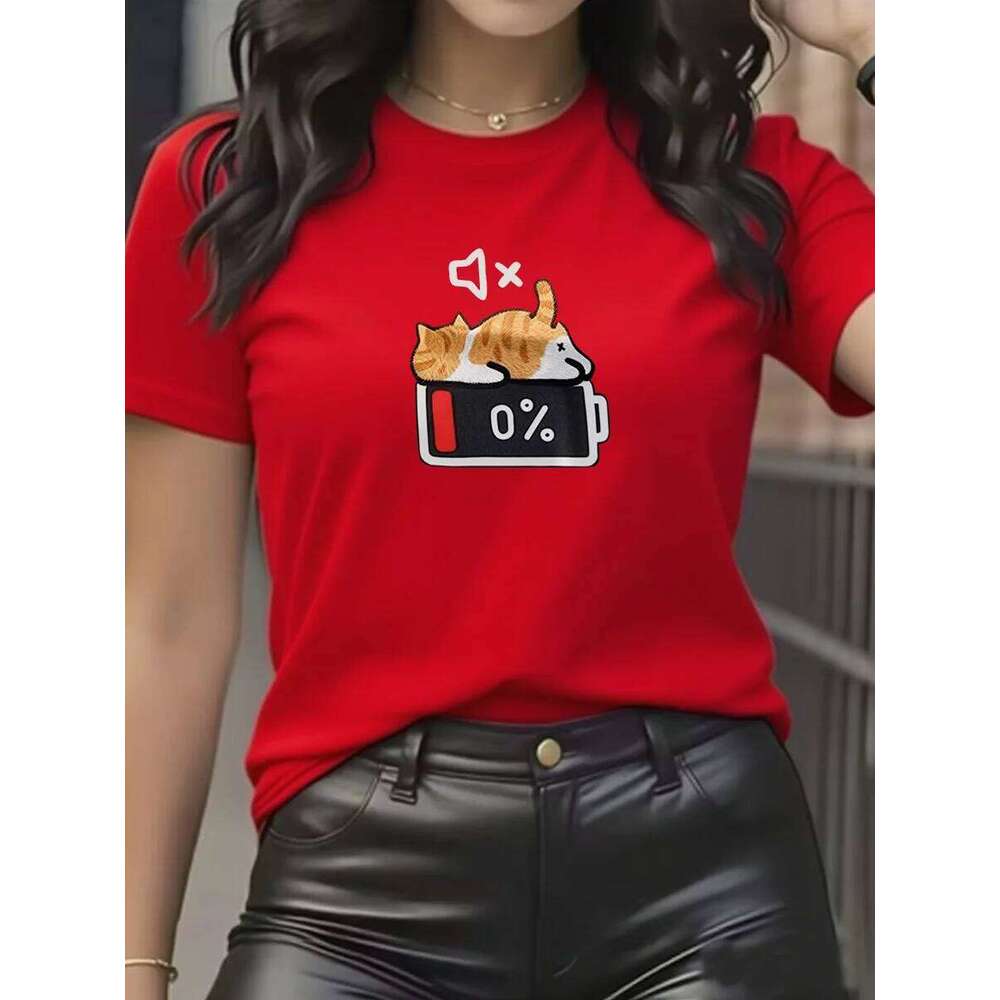 Summer retro-style cat print women's for street wear, loose fit, YTK luxury brand, short sleeve, round neck T-shirt XJ260306 XJ260306
