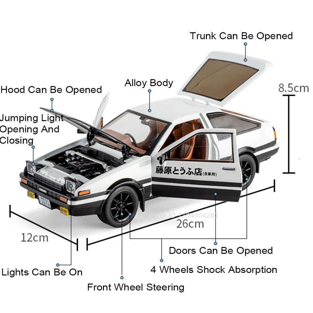 Large 1:18 Initial D AE86 Land Cruiser LC300 Alloy Toys Model Car Diecasts Doors Opened Sound Light Pull Back Vehices Boy Gifts Z260306