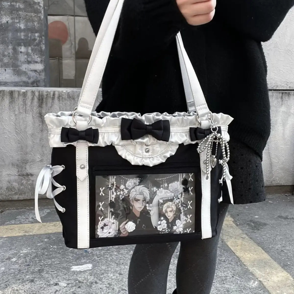 Fashion for Girls Y2K Ulzzang Ita Bag Sweet Preppy Style Shoulder Bag for Women Large Capacity Ribbon Bow Tote Bag 260303