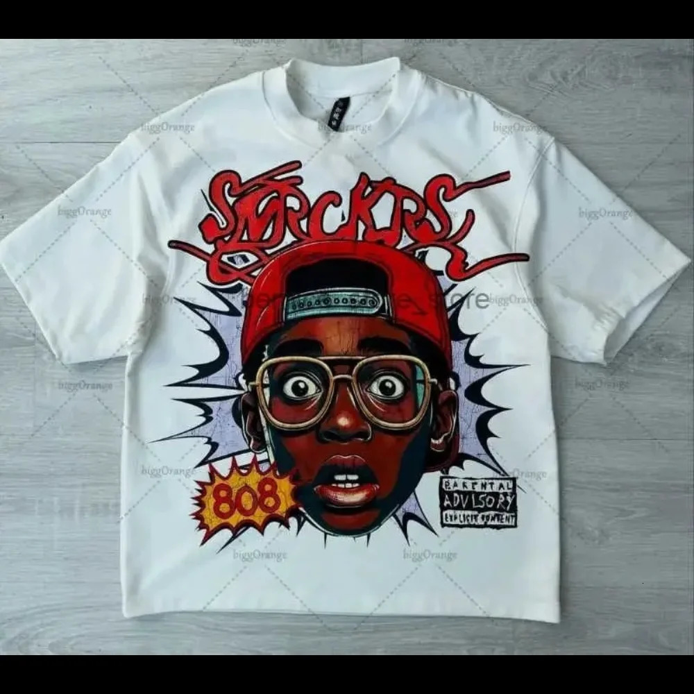 Y2k Harajuku High Street Short Sleeve Fashion Cartoon Print Shirt for Men/Women Retro Hip Hop Punk Trend Oversize Tee 260304
