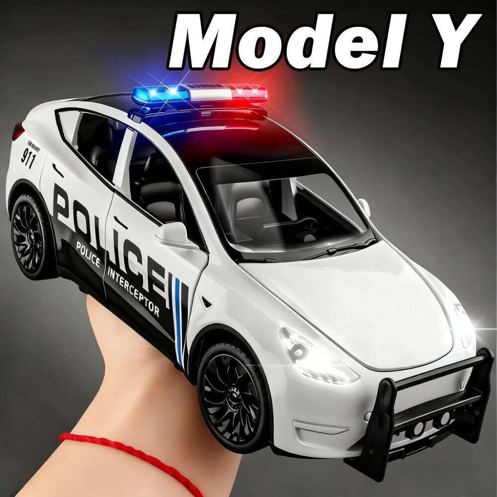 1:24 Y Challenger SRT Hellcat Police Car Diecast Alloy Model Toy Front Wheel Steering Doors Opened Vehice Child Gift Z260307