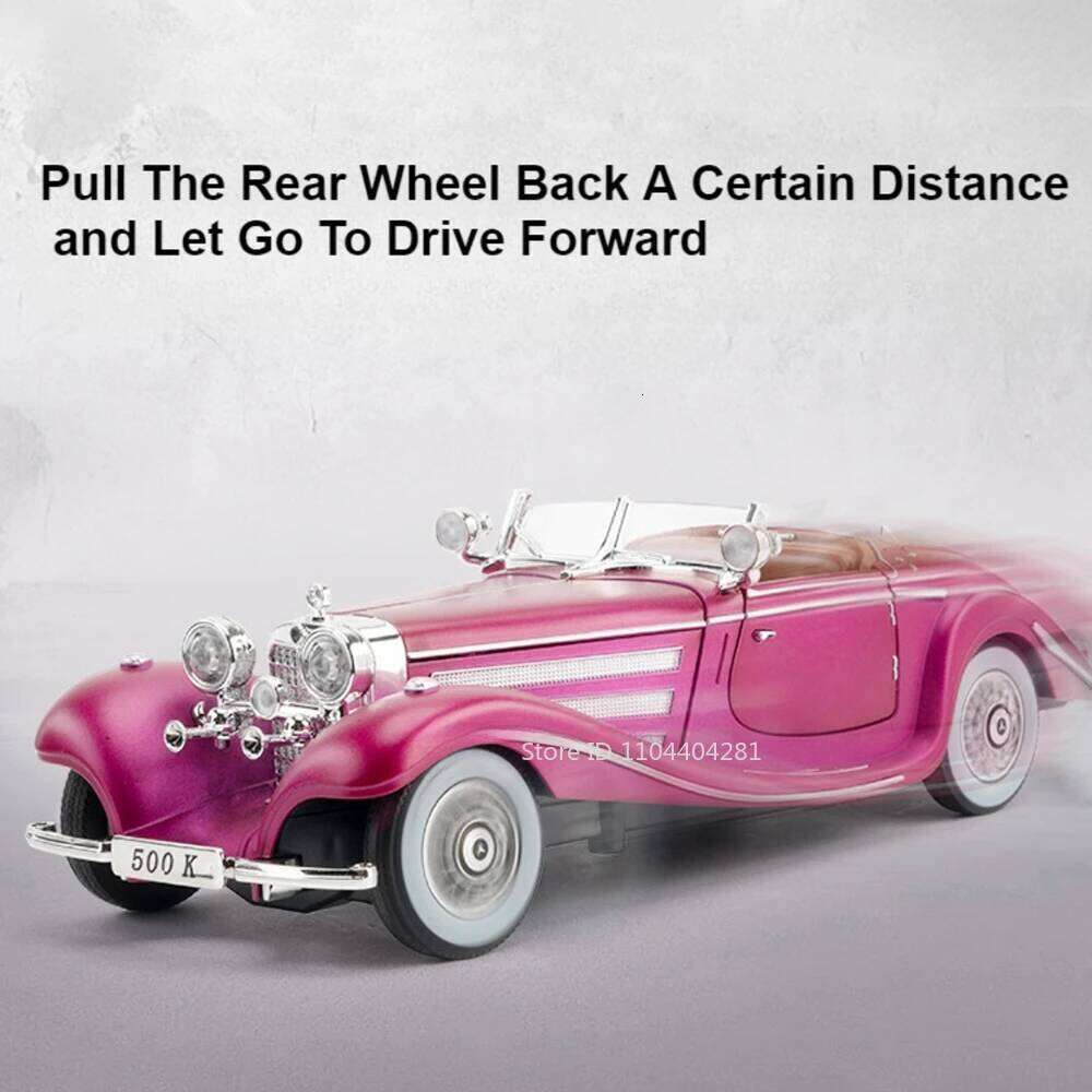 1:24 500K 300SL Alloy Models Diecast Classic Car Doors Opened Sound Light Pull Back Miniature Vehices Vintage Collectibles Gifts Z260307