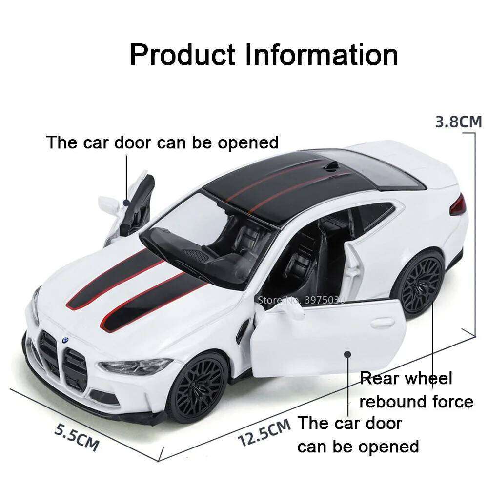 1:36 BMW M4 CSL Diecast Toy Alloy Model High Simulation Doors Opened Pull Back Cars Toys Collection Ornaments Gift for Kids Z260307