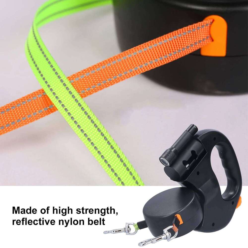 Automatic Pet 1 Tow 2 Retractable Double Dog Leash With Flashlight And Bag Dispenser Bamubi