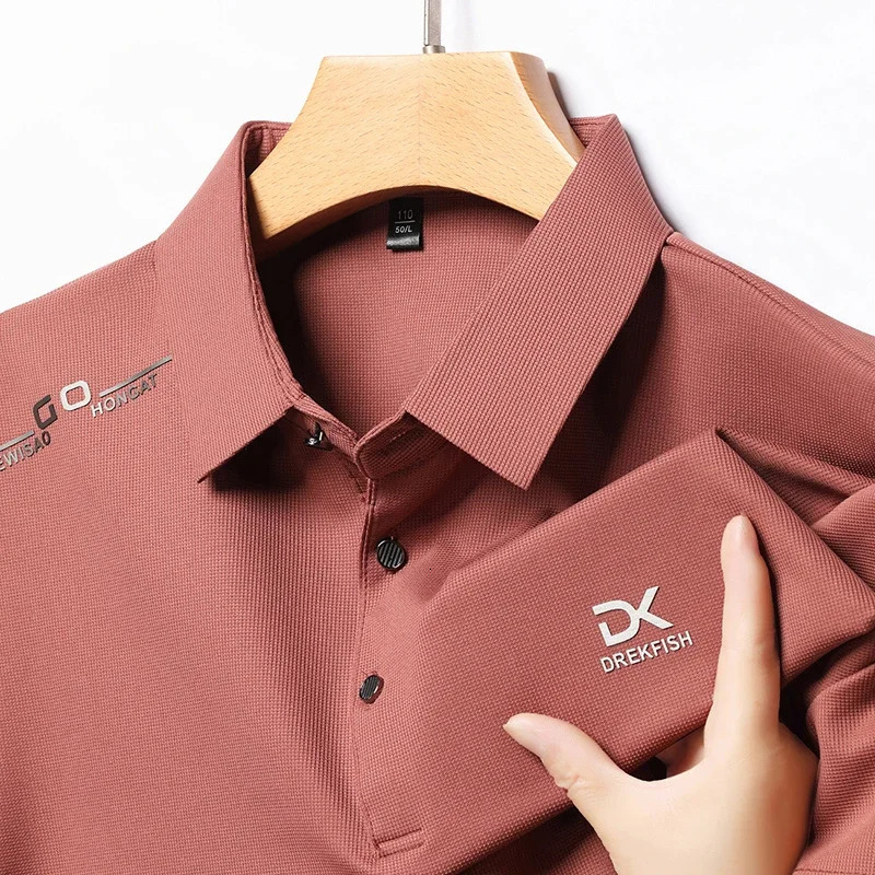 2026 Arrival Mens Taupe Polo Shirt Breathable Fabric with Chest Shoulder 260305