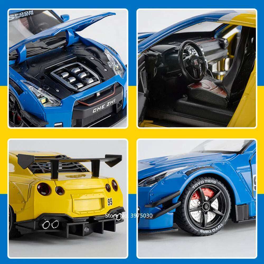 1:24 Scale Alloy Diecast GTR Cars Models Toys Pull Back Miniature Sports Car with Light Sound Vehicles for Boys Birthday Gifts Z260307