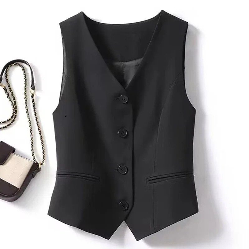 Spring Summer Korean Fashion Vest Women Short Vneck Sleeveless Casual Blazer Waistcoat Coats Female Tops 260306