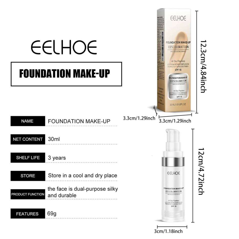 EELHOE Face Foundation Perfect Coverage Pore Shrink Moisturizing Oil Control Lasting Brightening Mild Makeup Foundaion 26L0306