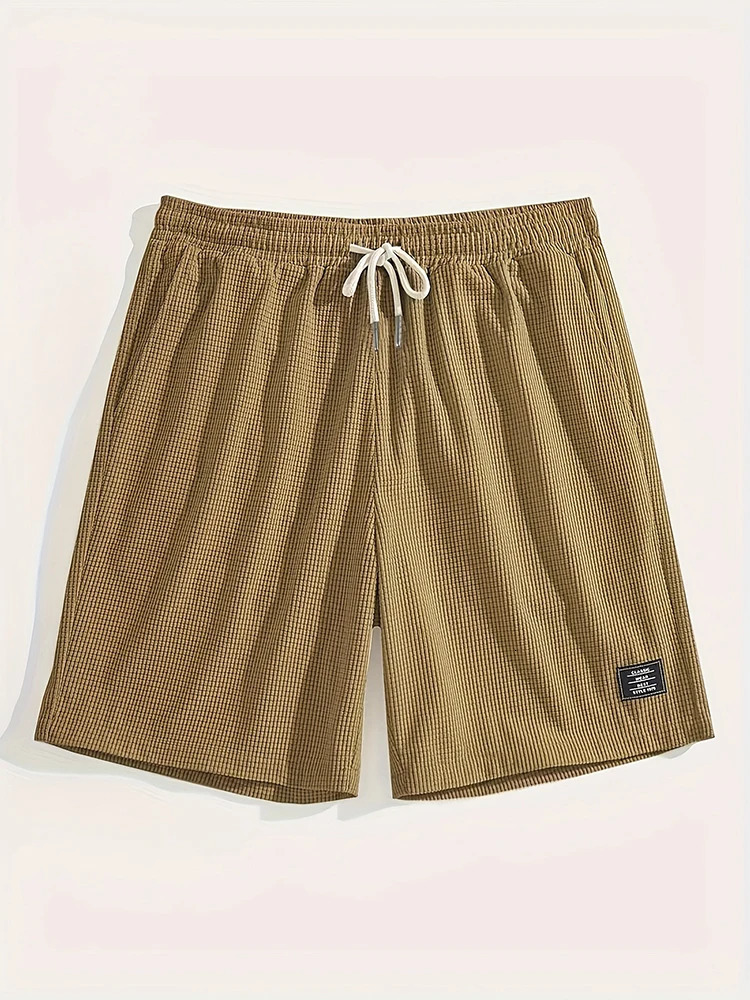 2026 Spring Summer Outdoor Casual Mens Shorts Vacation Seaside Beach Loose Bottoms Men Vintage Waffle Plaid Textured Short Pant 260306