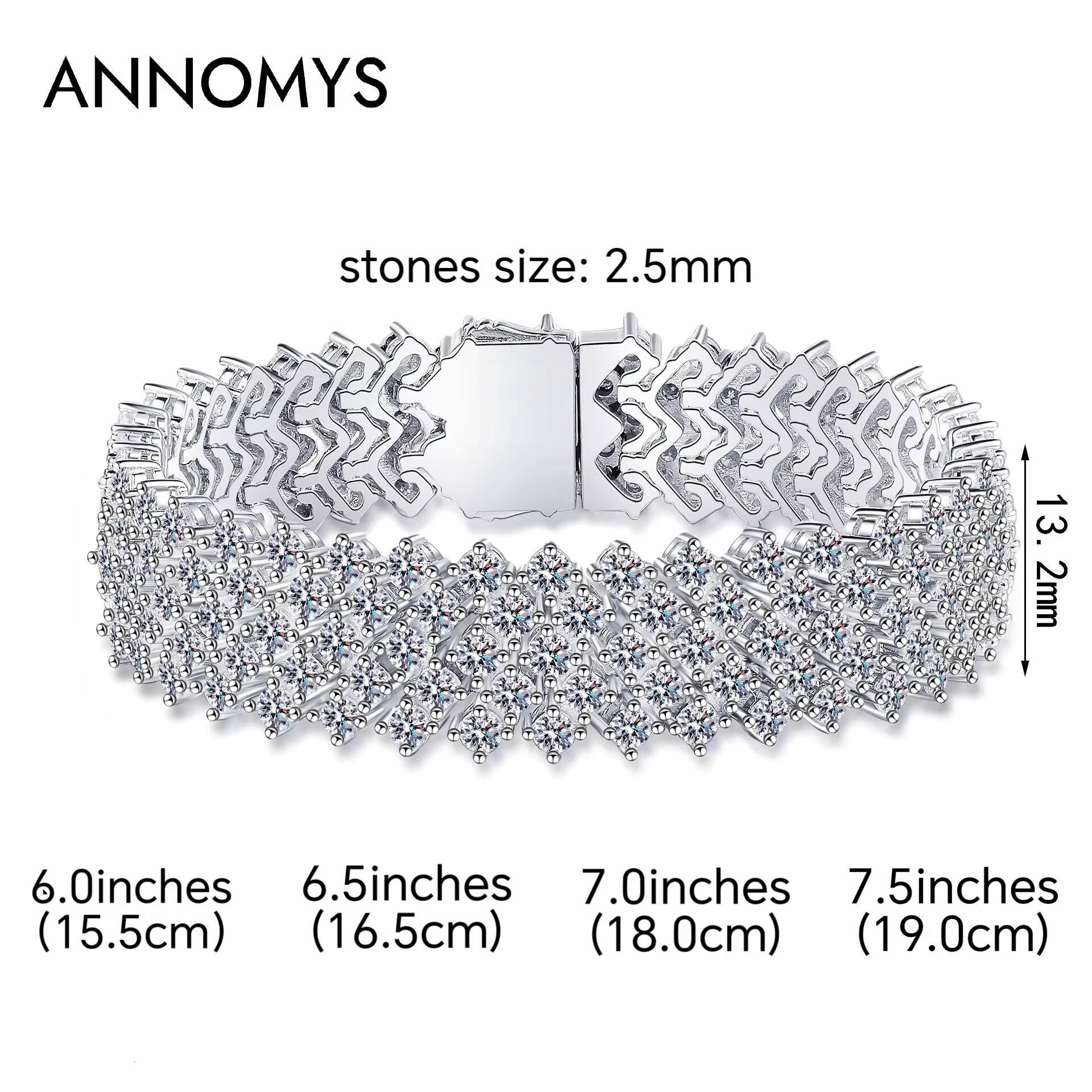 Hip Hop Chain 925 Sterling Silver Moissanite Tennis Bracelet Bangles Rhodium Plated Dazzling Round Brilliant Cut 25mm GRA Gift