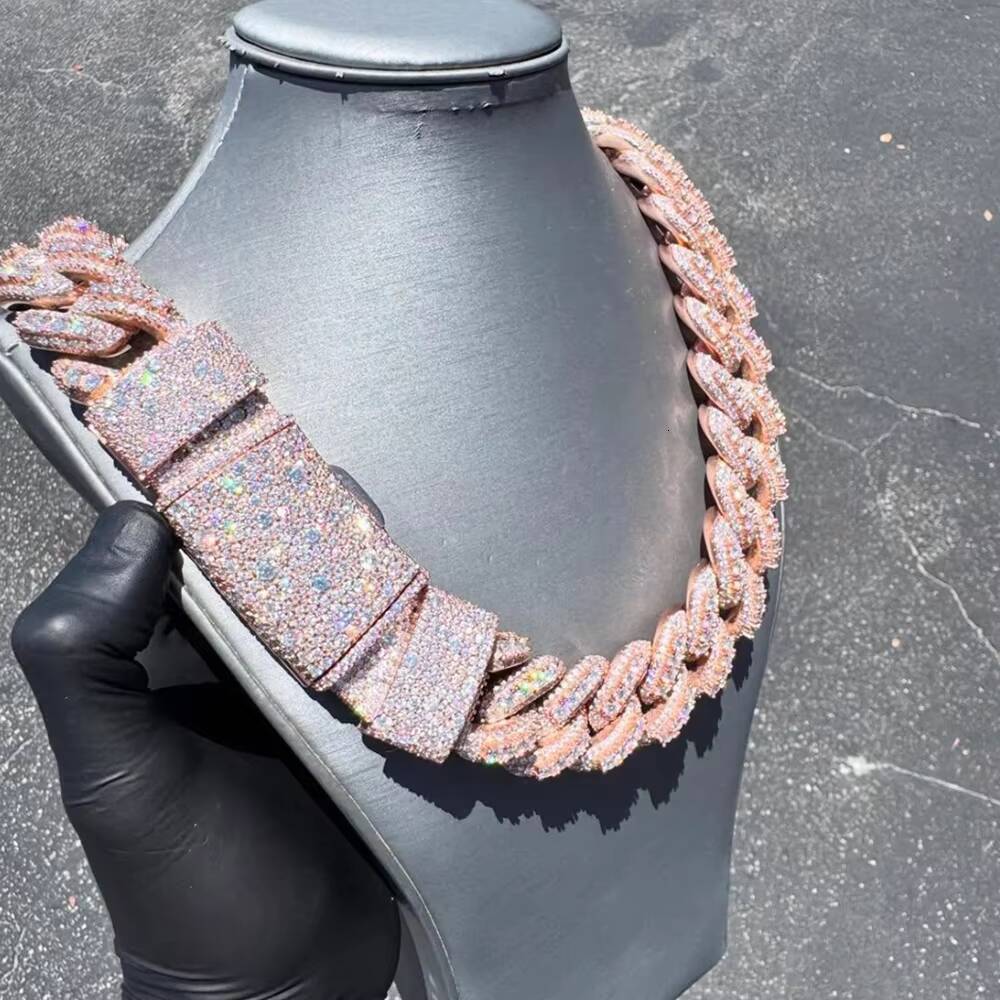 22mm Real VVS Moissanite Mosaic Cuban Link Chain 925 Silver VVS Diamond Chain BustDown Necklace Rapper Miami Hip Hop Jewelry