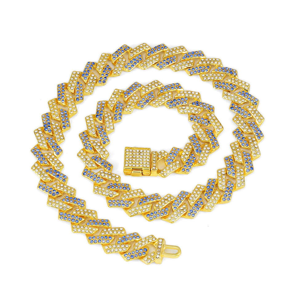 European and American Cross-Border Hot-Selling 15mm Diamond-Shaped Small Flip Cuban Chain High-Quality Pink Blue Hip-Hop Necklace Wholesale