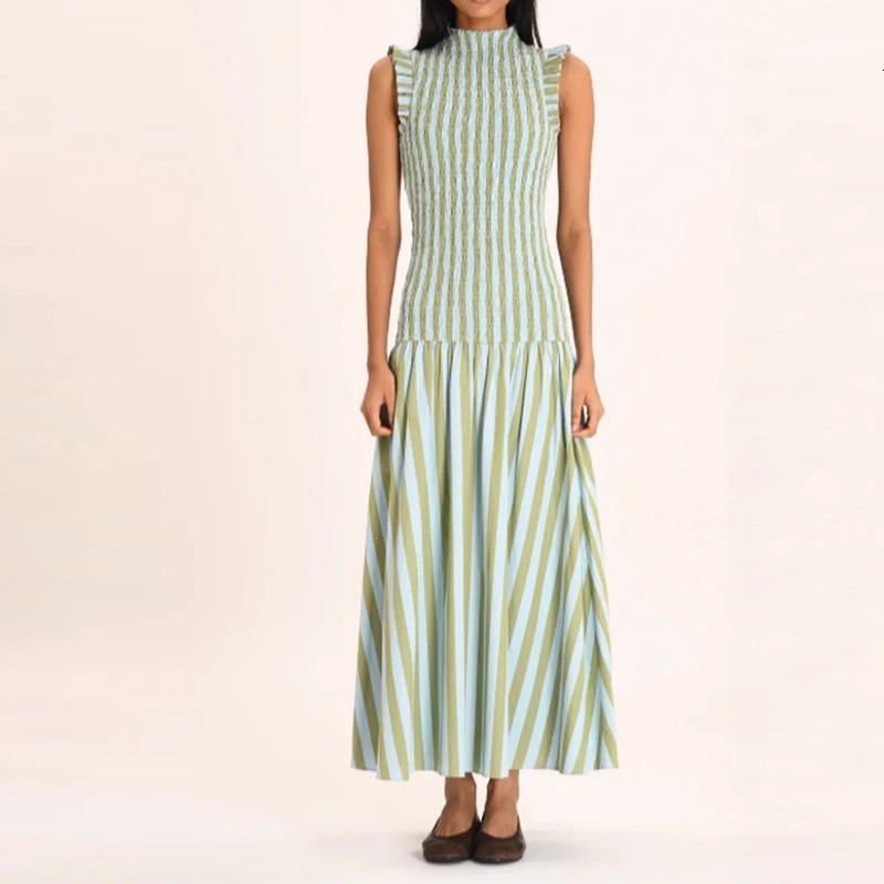 Fashion Half High Collar Vacation Long Dress Casual Sleeveless Draped Bohemian Elegant Hight Waist Slim Swing Party 260306