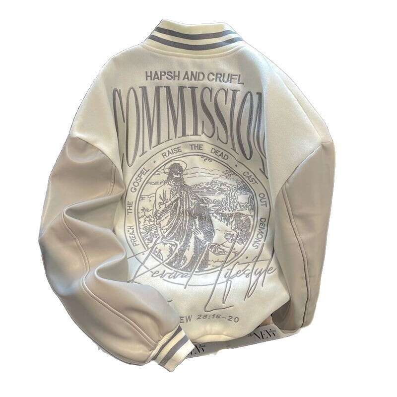 Mardi Hefxessdr American Style Embroidered Baseball Patchwork Leather Sleeve Jacket Men Autumn Winter Casual Bomber Loose Couple Coat