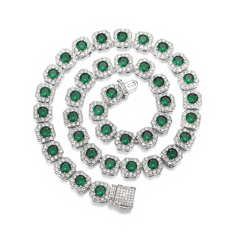 11mm Hip Hop Colorful Clustered Tennis Chain Necklace Full Sparkly Red Green Pink Blue Crystal Chains Rock Rapper Party Jewelry Accessories Gifts For 