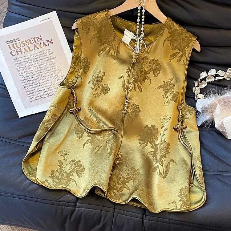 Mardi Hefxessdr New Chinese-style high-end jacquard for women 2025 new model gold High-end retro sleeveless vest top