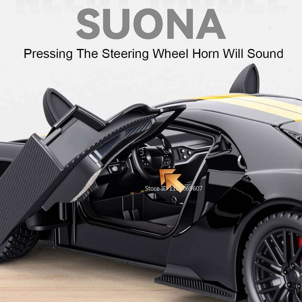 1:24 GT Apollo IE Alloy Sports Car Model Diecast Toys Front Wheel Steering Sound Light Pull Back Doors Opened Cars Kids Ornament Z260307