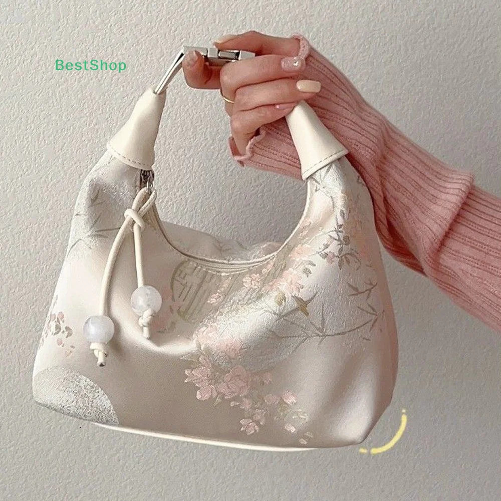 RebeccaChinese Style Embroidered Handbag Hanfu Embroidery Zipper Crossbody Bag Cheongsam Party 260307