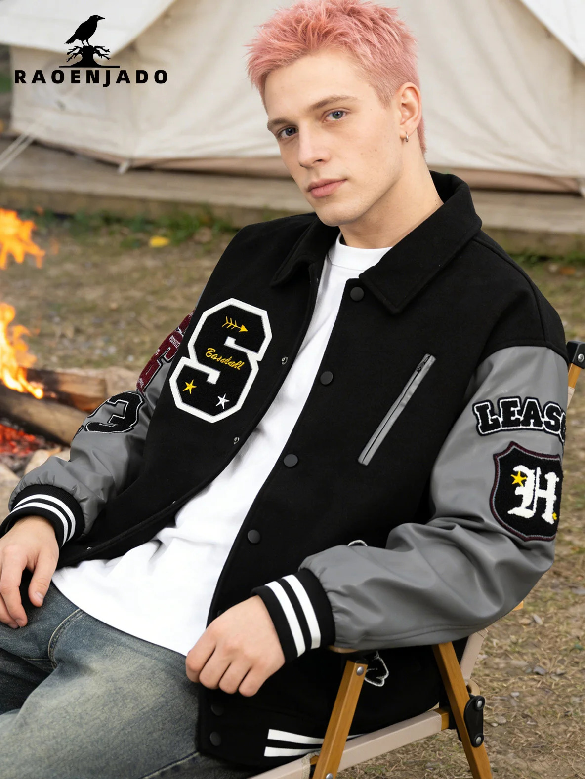 Mens Varsity Jacket Faux Leather Sleeve Vintage Motorcycle Coat Bomber Lapel Collar SpringAutumn Lertterman Outdoor Menswear 260306