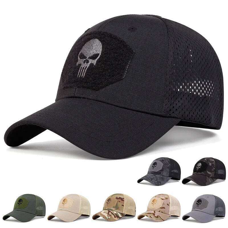 Unisex Skull Embroidered Baseball Men Outdoor Breathable Mesh Tactics Mountaineering Peaked Hat Adjustable Snapback Caps Y260304