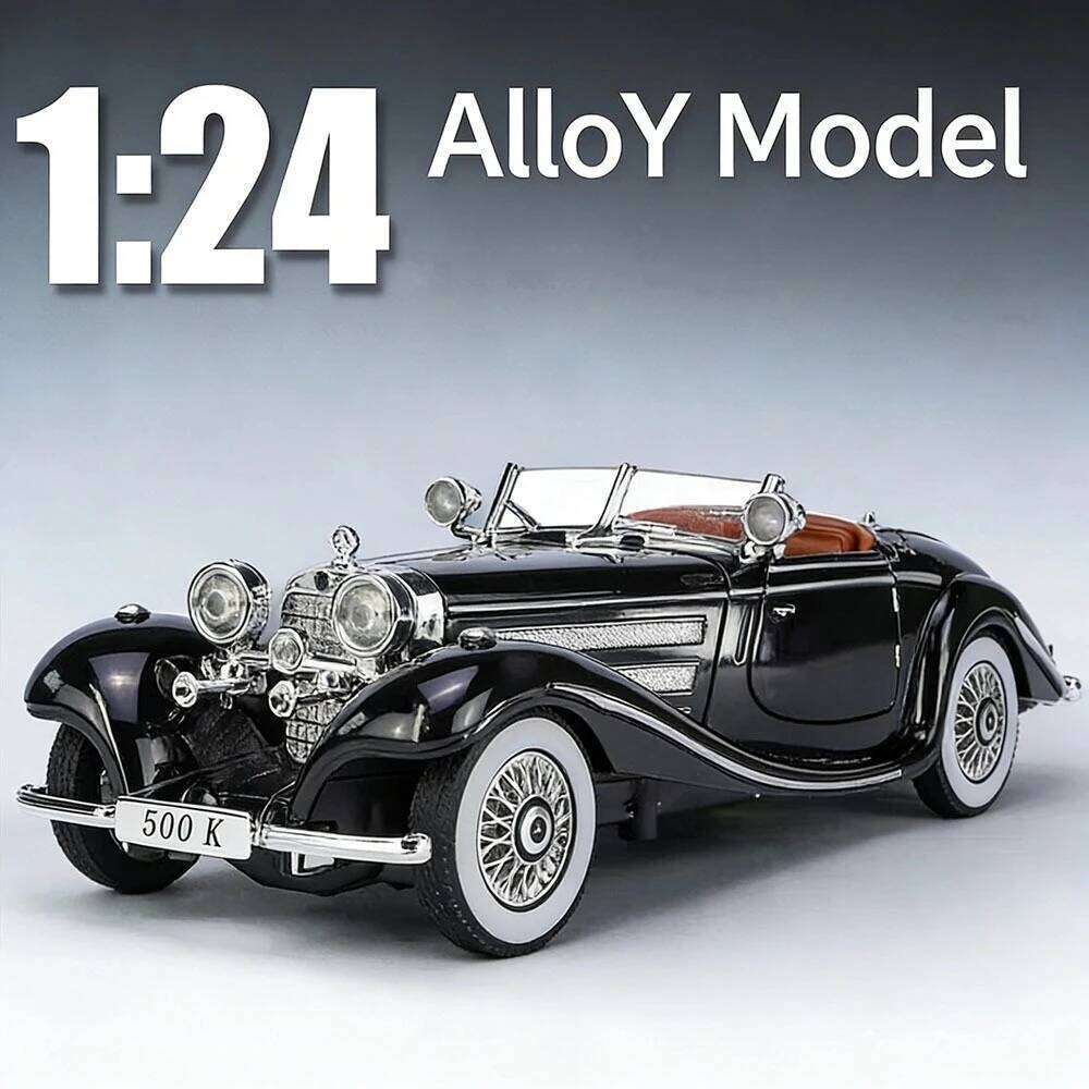 1:24 500K 300SL Alloy Models Diecast Classic Car Doors Opened Sound Light Pull Back Miniature Vehices Vintage Collectibles Gifts Z260307