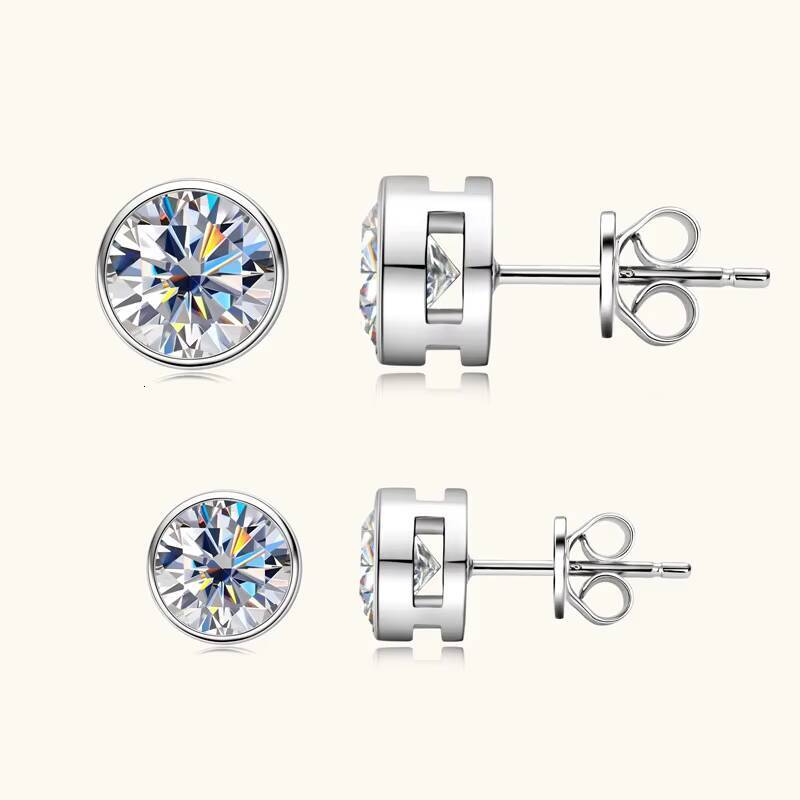 Certifucated 05ct 1ct 2ct Sparkle Round Cut Moissianite 925 Sterling Silver Classic Bezel Stud Earrings for Women