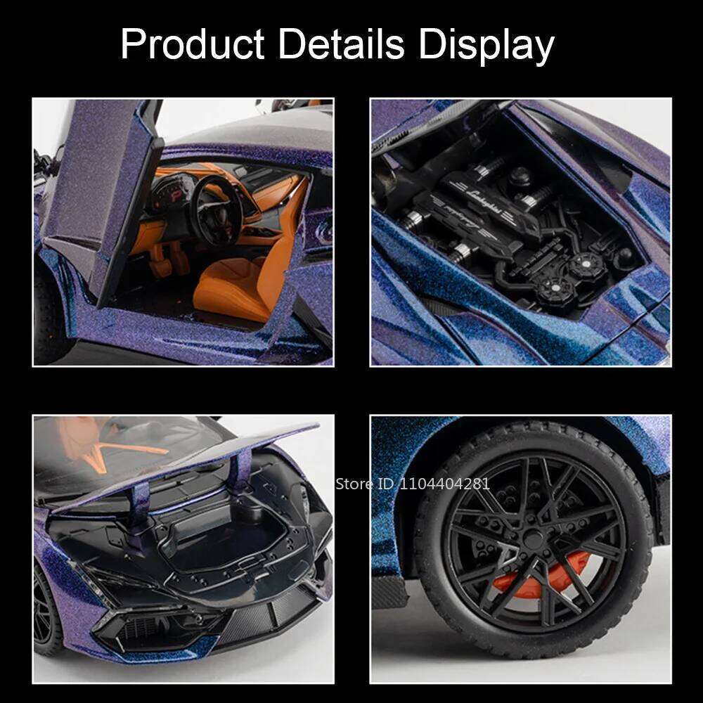 1:24 Lambo Revuelto Countach Toy Model Diecast Car Doors Opened Sound Light Pull Back Miniature Cars Fashion Ornament Collection Z260307