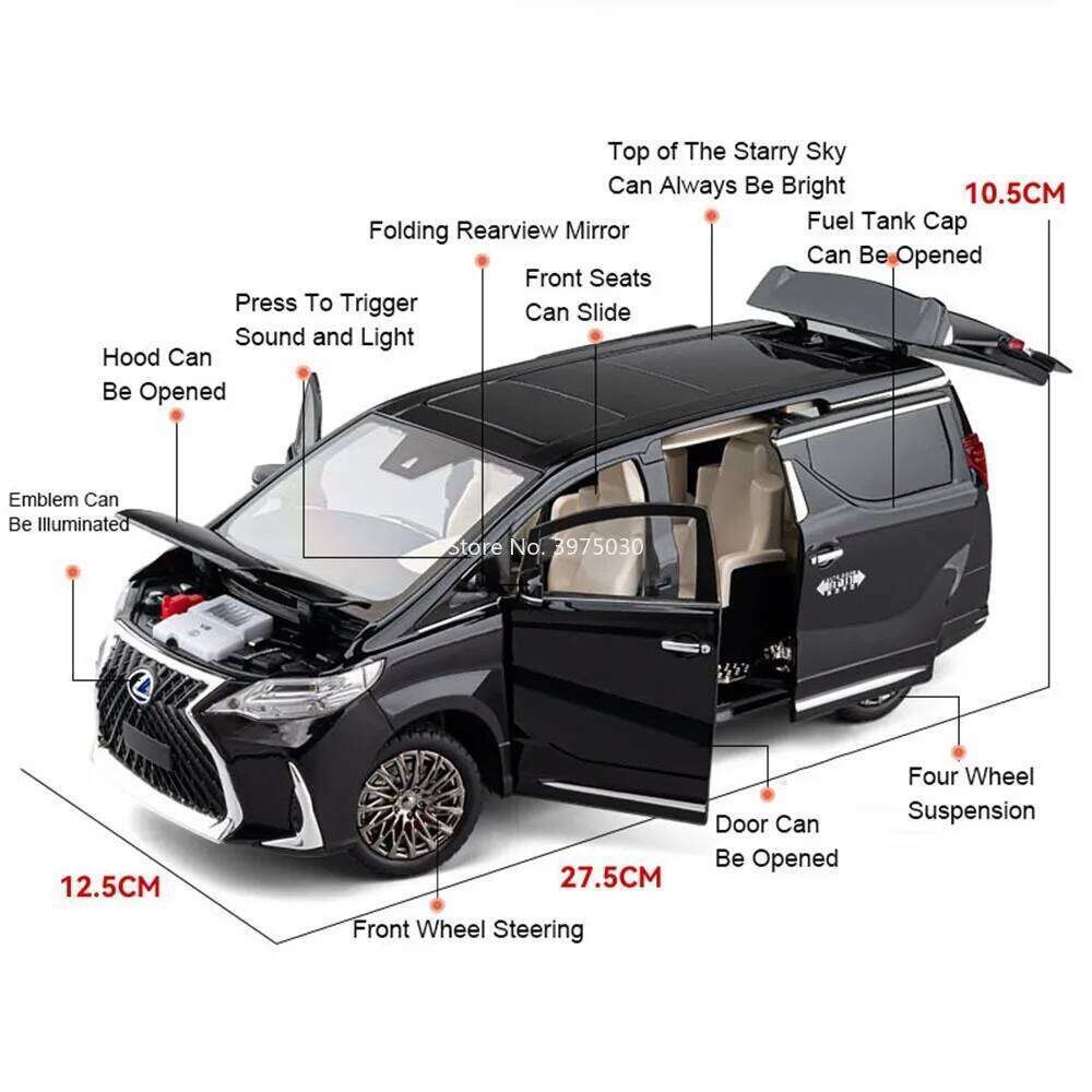 1:18 Vellfire LM300 Cars Models Alloy Diecast Toys 6 Doors Opened Miniature Vehicles Wheel Pull Back MPV Kids' Perfect Presents Z260306