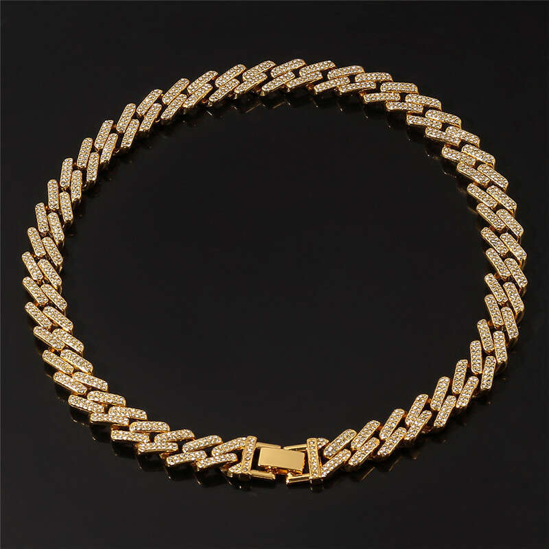 New full-diamond rhinestone Cuban chain high-quality design alloy necklace hip-hop party accessory