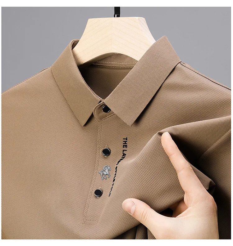 Summer Ice Silk Cotton Embroidered Polo Shirt Elastic T-shirt Korean Fashion Short Sleeve Business Casual Mens Wear M-4XL 260304