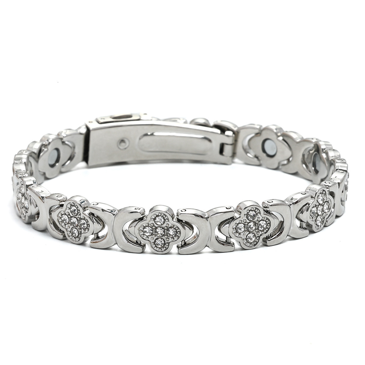 Luxury Brand Designer Jewelry European And American Hot-Selling Magnetic Bracelet Fashion Light Luxury Lucky Clover Alloy Inlaid Diamond Single Row