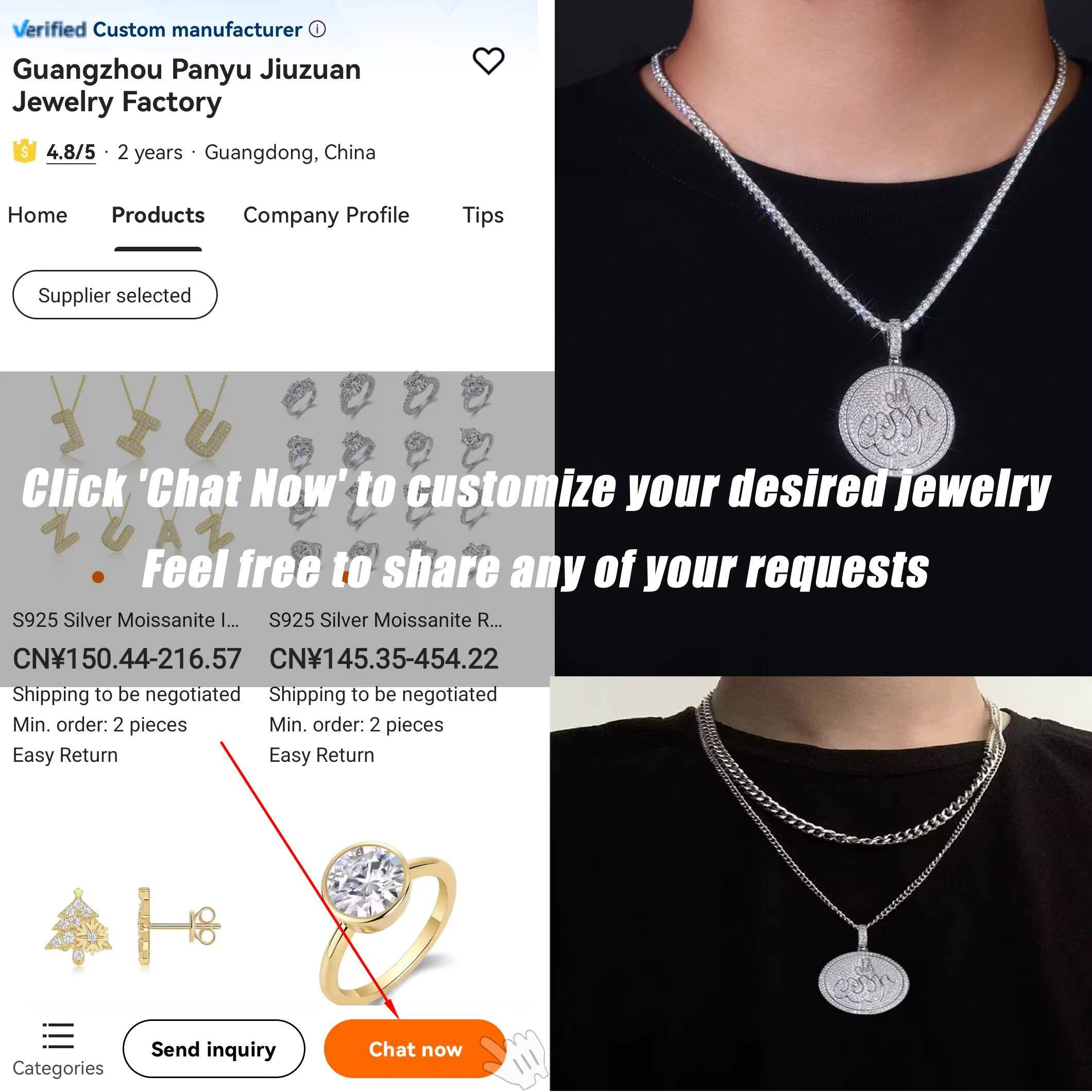 Pave Moissanite Arabic Letter Round Pendant Necklace 18K Gold Plated S925 Sterling Silver Hip Hop Retro Rapper Wear