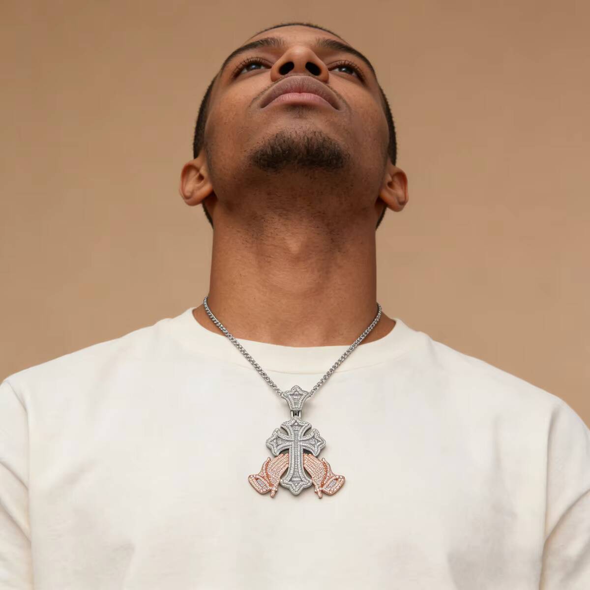 Customize Mens Hip Hop Necklace Jewelry S925 Sterling Silver Moissanite Prayer Cross Pendant