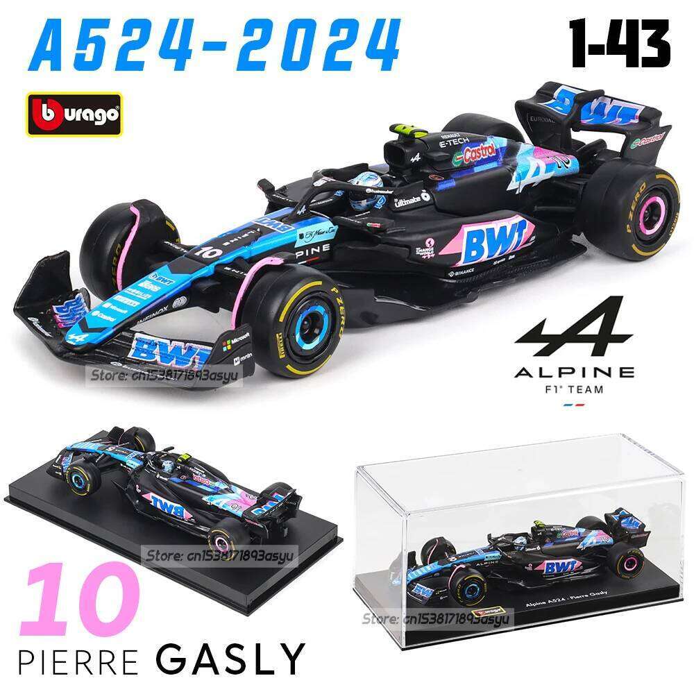 Bburago 1:43 Alpine F1 Team 2024 A524 10# Pierre Gasly 31# Esteban Ocon alloy car model toy series collection gift Die cast Z260306