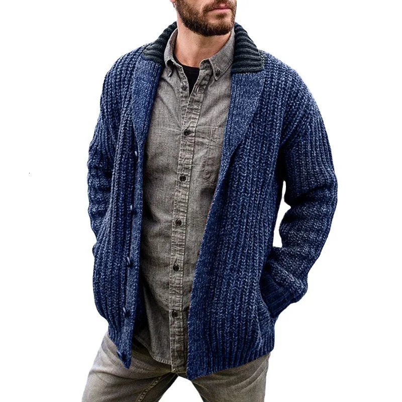 Autumn and winter mens Cardigan European and n pure color long sleeve slim knitted sweater coat sweater man 260306