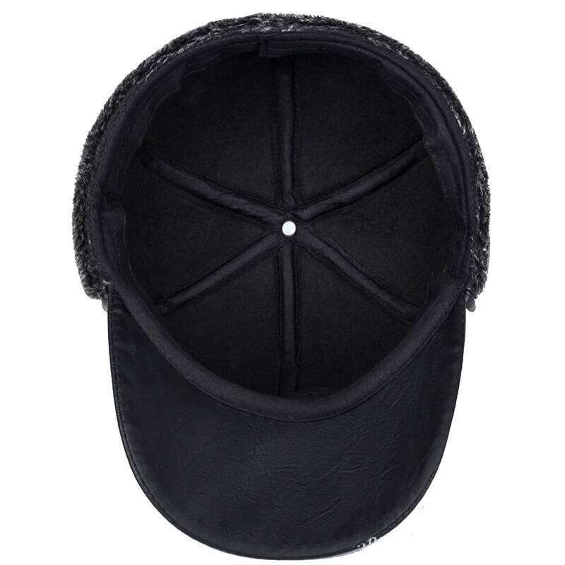 New Men's Imitation Leather Baseball Fashion Ear Protection Cap, Winter Outdoor Warm Hat, Elderly Hat Y260304