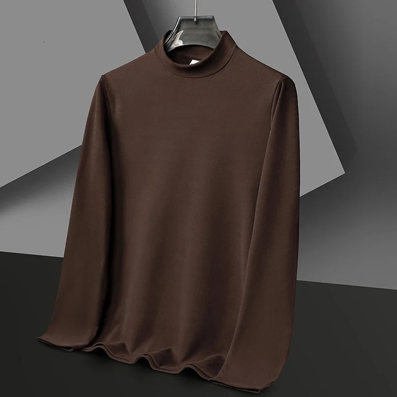 Mens Casual and Fashionable Solid Color Tshirt with Round Neck Long Sleeved Velvet Warm Comfortable Versatile Top 260302