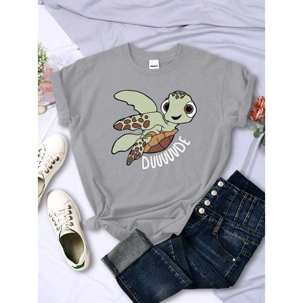 Simple Women T-Shirts Cute Cartoon Turtle Letter Prints Tops O-Neck Comfortable Soft Tee Shirts Summer Casual Female Clothes XJ260306