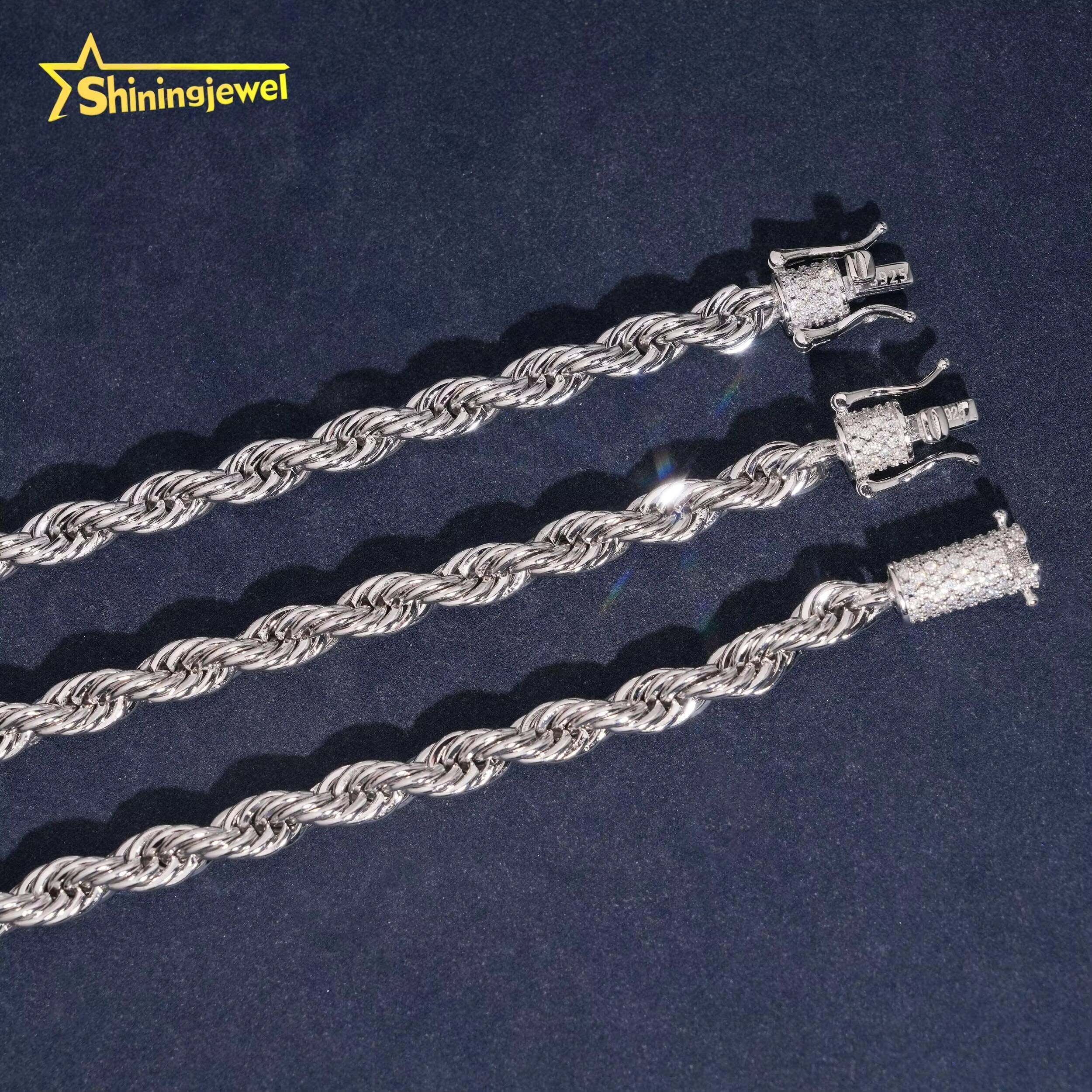 High Quality 6MM Solid 925 Silver VVS Moissanite Clasp Iced Out Hip Hop Jewelry Diamond Stainless Steel Rope Chain Men Necklace