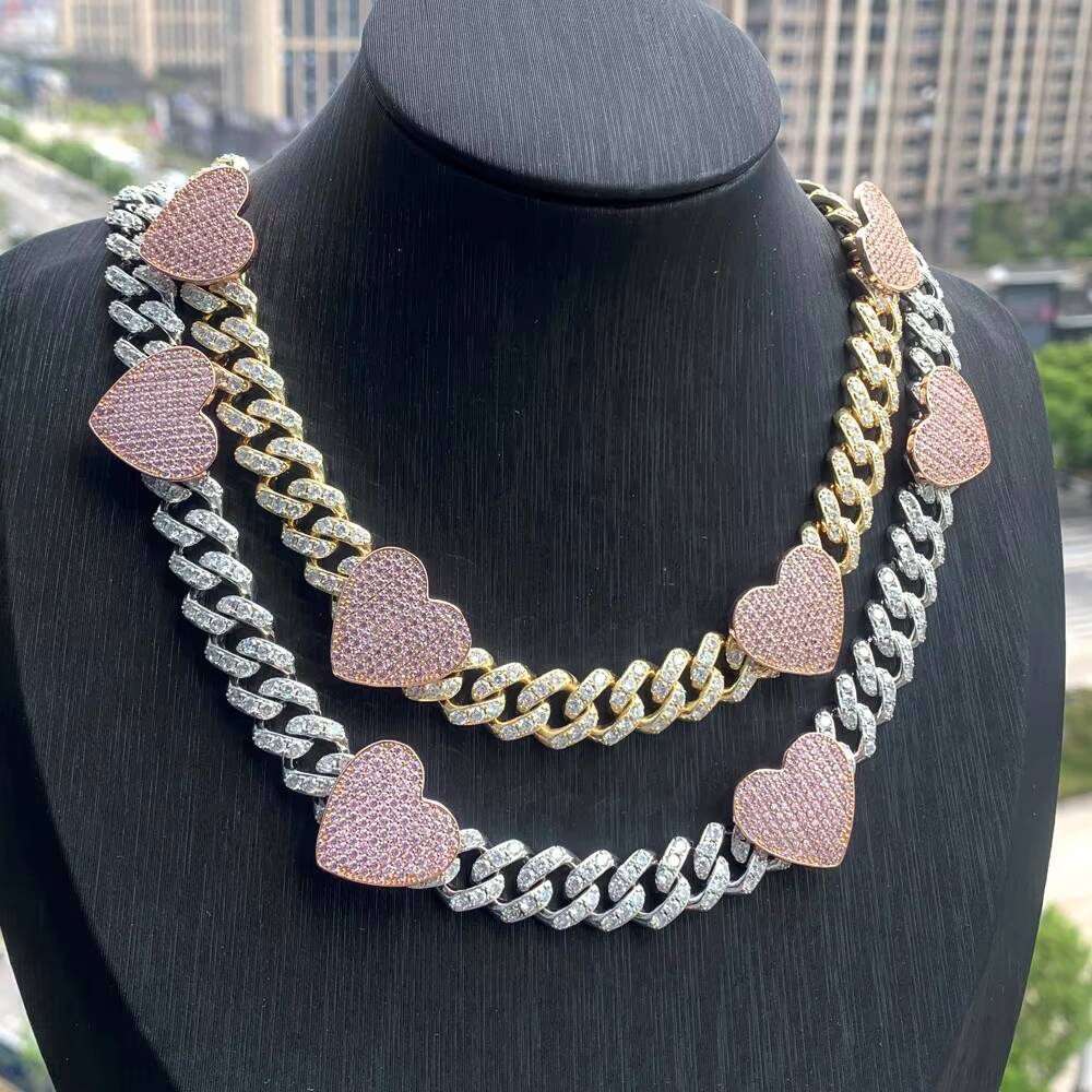 FashionTrendy Moissanite Personalized Hip Hop Stainless Steel Heart Diamond Necklaces for Unisex Jewelry Wholesale